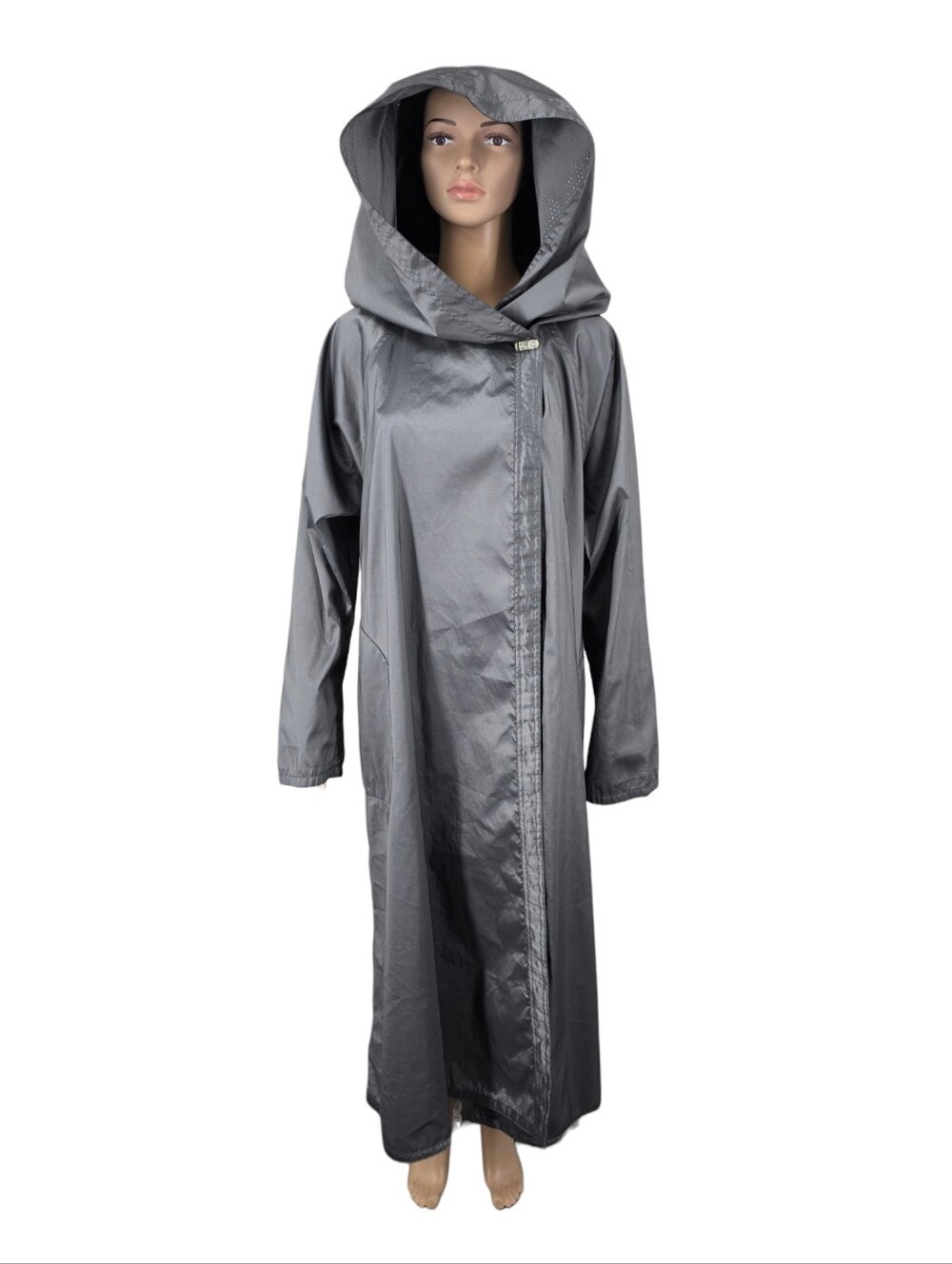 Mycra Pac Donatella Long Trench Rain Coat Gray Metallic Dot  Reversible
